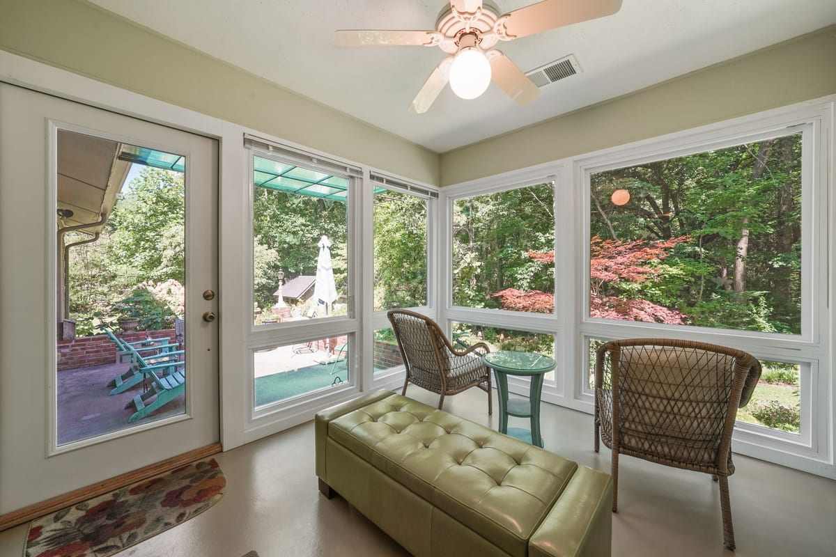 Sunroom looking onto the patio and garden