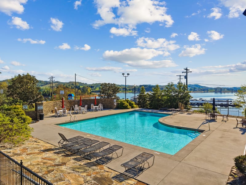 Resort-style pool with the open lake beyond